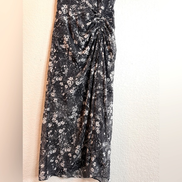 ALLSAINTS Ariya Lisk Floral Print Ruched Drawstring Semi Sheer Maxi Skirt Dress - Picture 7 of 13